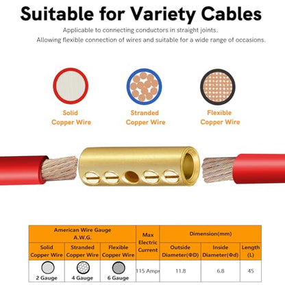 4 Gauge Wire Butt Connectors 6 PCS Brass Mechanical Butt Splice Connectors Kit 4 AWG Mechanical Repair Splice Kit Splice Screw Sleeves 6 PCS Mechanical Splices & 3:1 Heat Shrink Tubes - color: Bare Brass