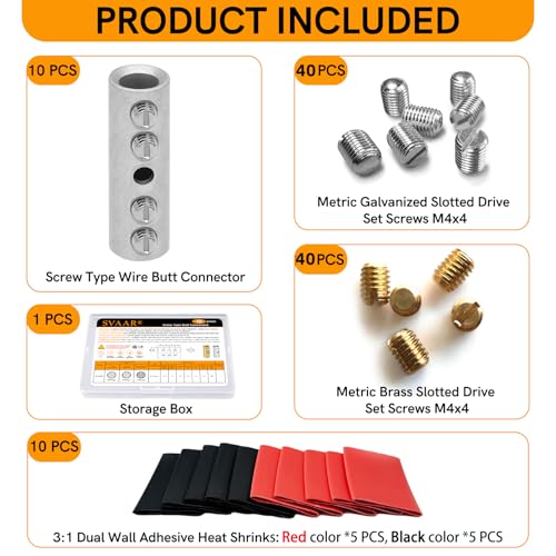 12-10 Gauge Wire Butt Connectors 10 PCS Brass Mechanical Butt Splice Connectors Kit 12-10 AWG Mechanical Splices Screw Sleeve Connector 10 PCS Mechanical Splices & 3:1 Heat Shrink Tubes - color: Bare Brass
