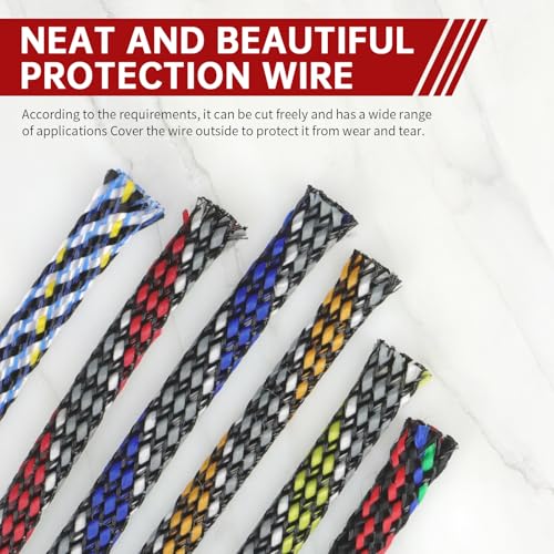 New Braid Sleeve,PP Cotton PET Braided Sleeve Tube Soft Wire Wrap Insulated Cable Protection Line Harness Sheath Daily Household Wire Management (Blue White Grey, 8mm (5/16")-49ft) - color: Blue White Grey, size: 8mm (5/16")-49ft