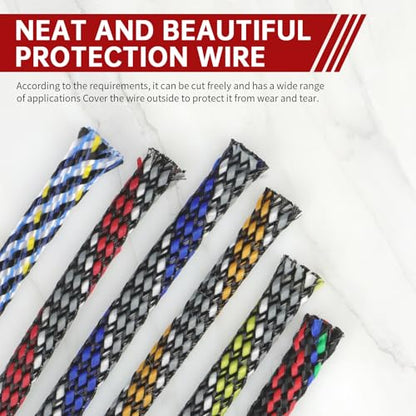 New Braid Sleeve,PP Cotton PET Braided Sleeve Tube Soft Wire Wrap Insulated Cable Protection Line Harness Sheath Daily Household Wire Management (Blue White Grey, 8mm (5/16")-49ft) - color: Blue White Grey, size: 8mm (5/16")-49ft