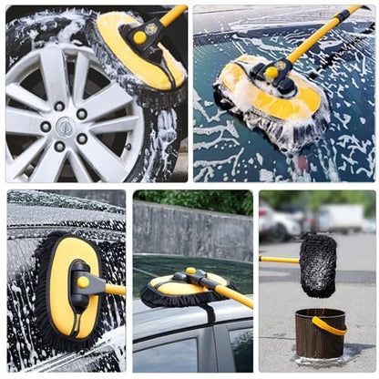 43'' Car Wash Brush with Long Handle Chenille Microfiber Car Wash Kit Mitt Retractable Bent Pole Car Wash Mop for Cars RV Truck Boat (yellow-01) - color: Yellow-01
