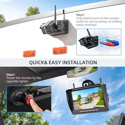 eRapta Dual Magnetic Wireless Backup Cameras - HD1080P 7” DVR Monitor, Stable Signal for RV/Trailer/Truck/Tractor/Camper/Hitch/Travel, 1-Min Install-Free, Clear Night Vision Back Up Camera (ACT702) - color: dark black