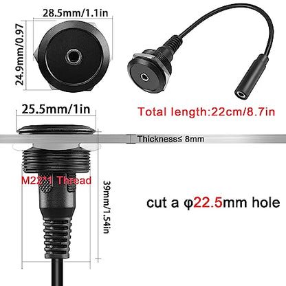 QIANRENON TRS 3.5mm Short Cable Threaded Fixing Audio Adapter 3.5mm 1/8 TRS Female to Female Stereo Jack Panel Mount Round Connector Headphone Socket, for Audio Port Connection Extension - style: Female
