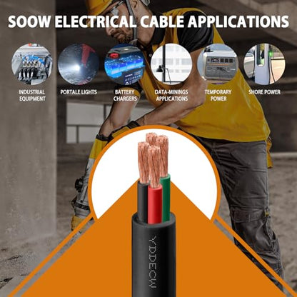 100ft 12/4 12 AWG Portable Power Cable - SJOOW 300V 12 Gauge Electric Wire for Motor Leads, Portable Lights, Battery Chargers and Machinery - 4 Conductor - Black - size: 100 Feet, style: 12AWG(4 Conductor)