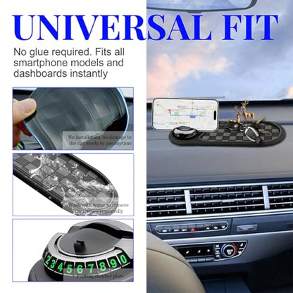 HZEL Car Dash Anti-Slip Pad, 3 in 1 Rotating Vehicle Dashboard Mat with Temporary Parking Number, Anti-Shake Auto Phone Sunglasses Keys Holder Organizer Pad, Universal Fit (Black/Gray) - color: Black/Gray