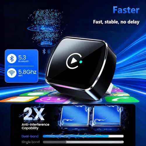 2026 Upgrade Wireless CarPlay Adapter & Android Auto, 2-in-1 CarPlay Adapter Convert Wired to Wireless, Mini Size with USB A & USB-C Extension Cable, Plug & Play, Stable Connection & No Delay (Black) - color: Black