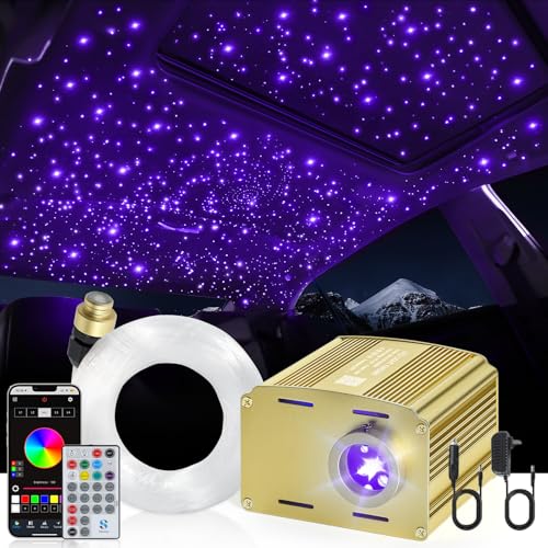 Twinkle Car Starlight Headliner Kit, RGBW 16W 200pcs*0.03in*9.8ft Fiber Optic Star Roof Lights with APP& Remote Controlled, Sound Activated Ceiling Star Lights for Home/Car Decor - size: Standard+200pcs*0.03in*9.8ft