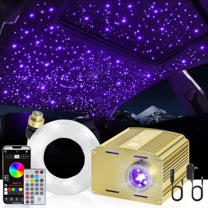 Twinkle Car Starlight Headliner Kit, RGBW 16W 200pcs*0.03in*9.8ft Fiber Optic Star Roof Lights with APP& Remote Controlled, Sound Activated Ceiling Star Lights for Home/Car Decor - size: Standard+200pcs*0.03in*9.8ft