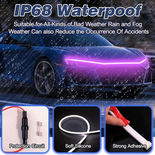 Car LED Hood Light Strip for Cars, SUVs, Trucks, Pink, 70 Inch - color: Pink, size: 70 Inches