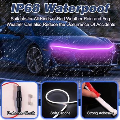 Car LED Hood Light Strip for Cars, SUVs, Trucks, Pink, 70 Inch - color: Pink, size: 70 Inches