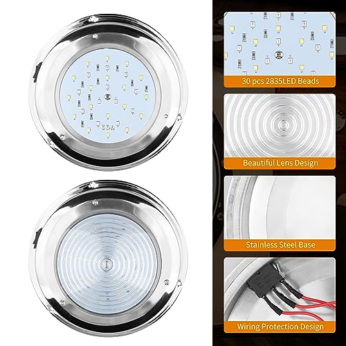 RVZONE 12V Marine Boat Dome Light,7" Stainless Steel LED Cabin Light - size: 7 Inch Stainless Steel Base/White & Red Light