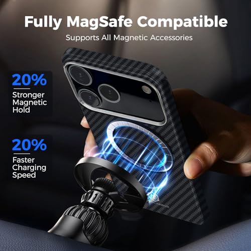 MONOCARBON Aramid Fiber Case for iPhone 17 Air, Ultra-Thin & Light 6.5in Hard Cover with [Metal Camera Frame], [1500D Aramid Fiber Woven],[MagSafe Compatible], [Easy-Grip]+[Free Screen Protector] - size: for iPhone 17 Air