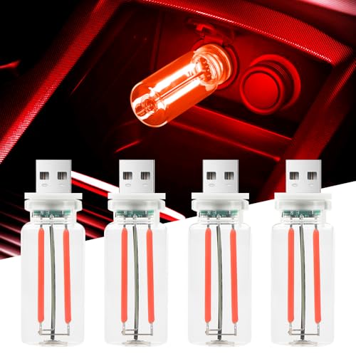 4Pcs Car USB Night Lights, Touch Control Car Interior Ambiance Lights Portable Mini Glass Bottle LED Bulb Night Lights Suitable for Vehicles, Bedrooms, Camping, and Holiday Decorations（red） - color: red, size: 4pcs-DS-red