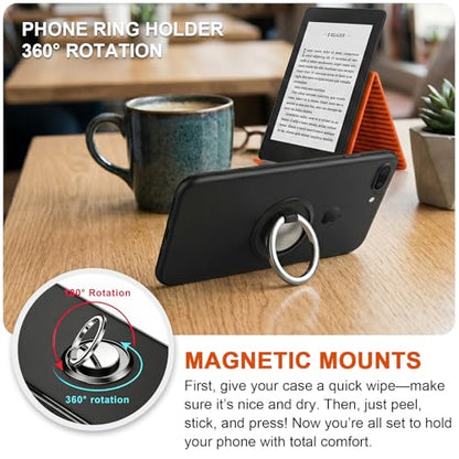 Flexible Silicone Phone Holder & Silicone Phone Stand, Bendable Airplane Travel Stand for Phone Tablet Laptop, Foldable Multi-Angle Desktop Mount with Bonus 360° Magnetic Ring Holder, Orange