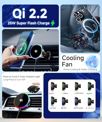 Qi2.2 25W Dual Cup Holder Car Charger with MagSafe Mount, Holds 2 Phones - color: Clamp & Charger