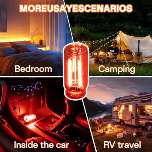 2 PCS Car USB Night Light Bulb, Touch Dimmable Car Interior Ambient Lights, Mini Retro Glass Bottle LED Lamp, Plug-in USB Mood Light for Vehicle, Bedroom, Camping(Red) - color: Red