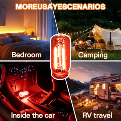 2 PCS Car USB Night Light Bulb, Touch Dimmable Car Interior Ambient Lights, Mini Retro Glass Bottle LED Lamp, Plug-in USB Mood Light for Vehicle, Bedroom, Camping(Red) - color: Red