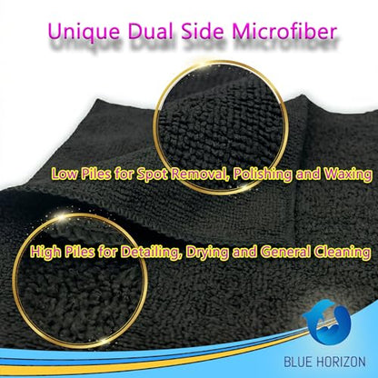 Black Microfiber Cleaning Towels, 36-Pack Dual-Sided Ultra Soft Plush Washcloth, Professional Grade Premium Microfiber Detailing Cleaning Cloths, Car, Household and Commercial (Black, 16" x 16") - color: Black