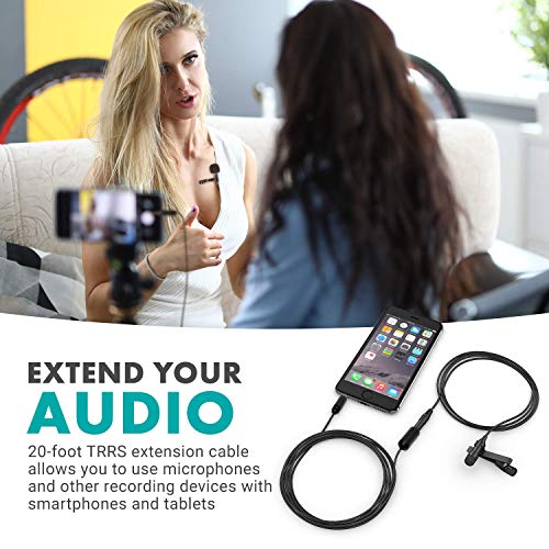 Movo PM10EC6 3.5mm Mic Extension Cord 20 Ft - Male to Female 3.5mm TRRS Microphone Cable - Aux Cord for iPhone, Android TRRS Extension Cable for Lav Mics