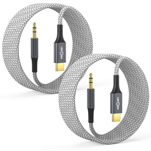 LERTOSEN 2 Pack USB C to 3.5mm Audio Cable [4ft], Aux to USB C Headphone Jack Adapter, Hi-Fi DAC Dongle Cord Compatible with iPhone 17/16/15 Pro Max,Samsung S25/S24/S23,iPad Pro, Pixel, Car Stereo - color: Silver Gray