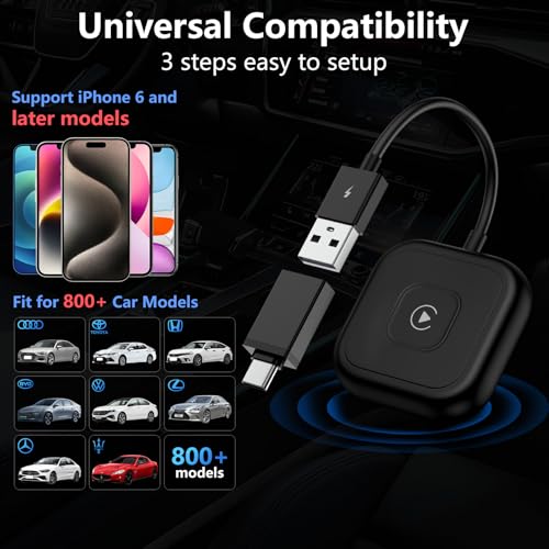 for iPhone 17 Wireless Carplay Adapter Compatible iPhone 17 Pro Max Air 16e 16 15,Automatic iPhone Carplay Wireless Adapter Convert Factory Wired to Wireless Plug and Play Car Play Fits Cars