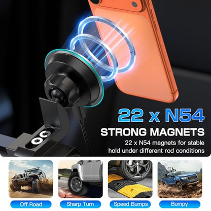 Magnetic Phone Mount with 15W Fast Charging for Toyota Tacoma 2016–2023, 22 Strong Magnets, Rock-Solid Hold on Rough Roads - style: Magnetic Charging