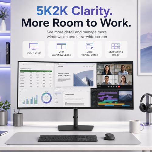 Deco Gear 40 inch Curved 5K2K Ultrawide Monitor, 5120x2160 WDQHD 21:9 IPS, Adaptive Sync, 75Hz USB-C 90W PD, 2500R 1ms MPRT, HDMI 2.0, DP 1.4, KVM, PIP/PBP, HDR, Speakers, Audio Out, Adjustable Stand - size: 40 Inch-75