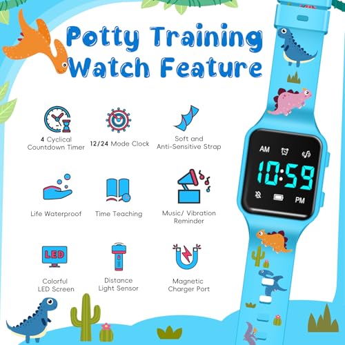 BEN NEVIS Potty Training Watch, Digital Toddler Watch with Countdown/Music/Alarm Clocks/Vibration Reminder and Waterproof, Remind Toddler to Go to The Toilet - color: 02-Blue-DinosaurWorld