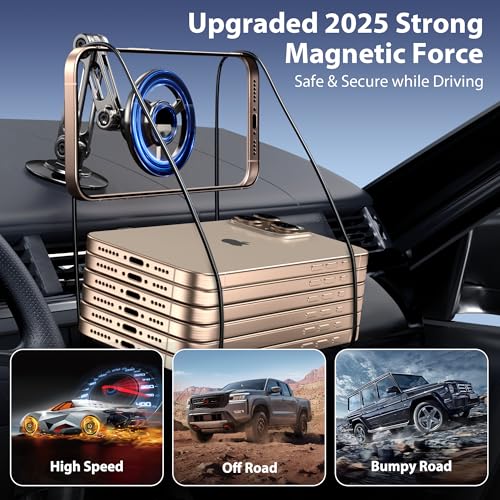 Ultra Magnetic Long-Arm Phone Holder Stand, Fits for MagSafe Car Mount Bracket【Windshield+Vent+Dash】, 360° Rotation Adjustable Strong Magnets Car Mount Desk Office Phone Cradle Holder, Black - color: Black