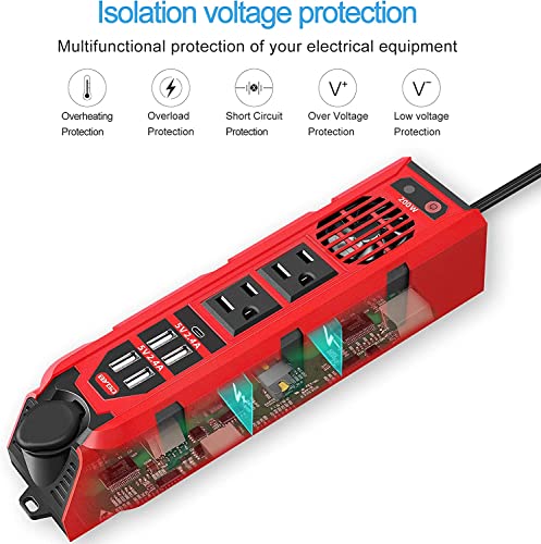 BYGD 200W Car Power Inverter DC 12V to 110V AC Car Adapter Outlet Converter - color: Red