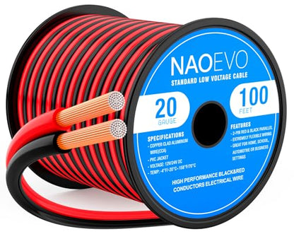 NAOEVO 20 Gauge Wire 2 Conductors, CCA Red Black Electrical Wire, 100FT - size: 100ft, style: 20AWG