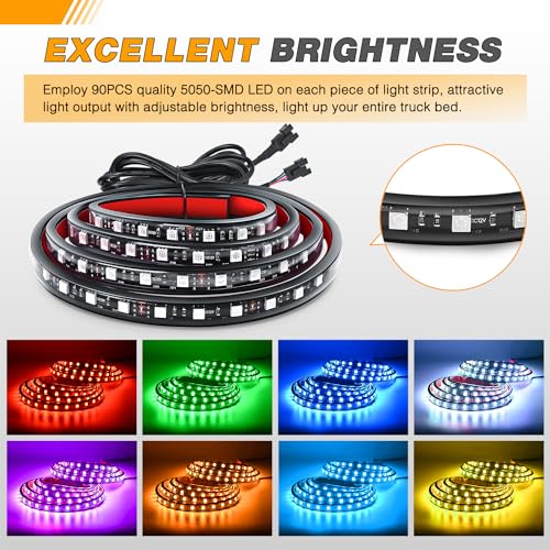 GOOACC RGB Truck Bed Light Strip 2PCS 60" 180 LEDs Neon Accent Lighting