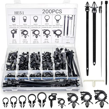 Goaste 200 Pieces Car Wire Loom Routing Clips, Automotive Harness Routing Clips Assortment, 15 Different Sizes Push Mount Cable Tie Kit, Universal Wiring Harness Clip Replacement Parts for Trucks Cars