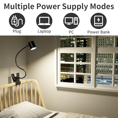 Desk Lamp USB Clip On Light,Book Lights for Reading at Night Clamp Light - color: Matte Black