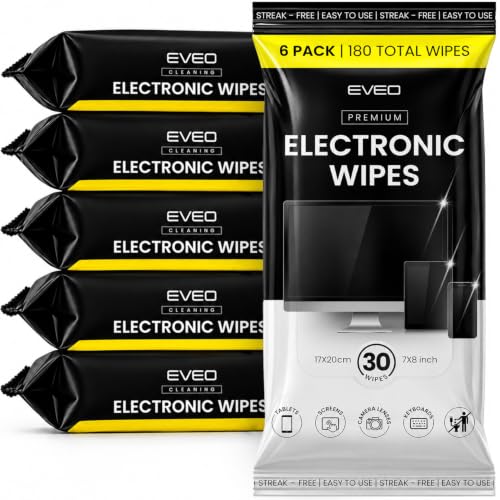 EVEO Electronic Wipes Screen Cleaner - Screen Wipes TV Screen Cleaner Wipes, Computer Screen Wipes, Laptop Screen Cleaner, ipad & Monitor Cleaner, Screen Cleaning Wipes (6 pack (180 wipes)) - size: 1 Count (Pack of 180)