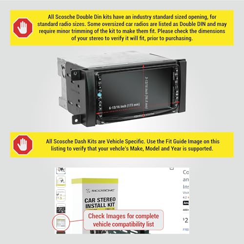 Scosche ICCR6BN Double DIN Radio Installation Dash Kit Compatible with Select 2007-2019 Chrysler, Dodge, Jeep and RAM Vehicles - Complete Aftermarket Car Stereo Install Kit - See Fit Guide In Images - style: Complete Installation Kit