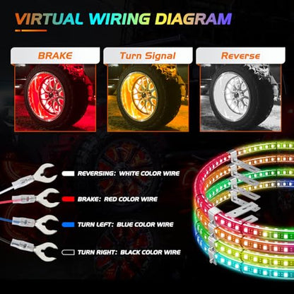 Nilight 4PCS 17.5inch Double Row LED Wheel Ring Light RGB with APP & Remote - color: RGB-Double Row, size: 17.5inch