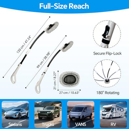 7-in-1 Car Wash Kit with 20L Folding Bucket & Brush – Car Wash Mop with Long Handle, 15° Curved Aluminum Pole for SUV Roof, Car Washing Brushes & Cleaning Supplies, RVs-White. - color: White