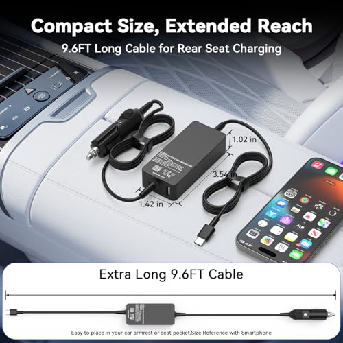 100W Laptop Car Charger USB-C for Dell/Lenovo/LG/HP/Samsung/MacBook Pro/Air