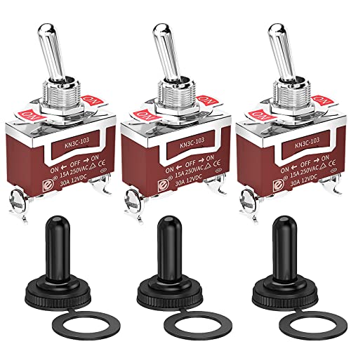 Joinfworld Waterproof Toggle Switch 12V DC 30A On Off On 3 Way SPDT 12 Volt Heavy Duty Marine Toggle Switch 3 Position 3 Pin with Weatherproof Boot Cap Cover for Car Auto Truck Boat - 3 Pack - style: ON-OFF-ON