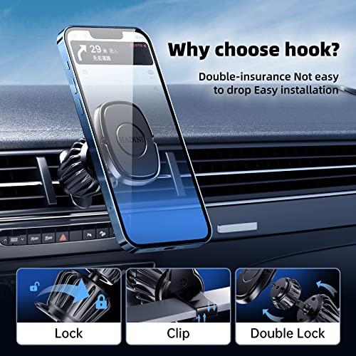 Magnetic Phone Holder for Car Vent [Metal Hook Clip] Car Mount Compatible with All Smartphones Fit All iPhone 17/16/15/14/13 Pro Max Plus & Samsung S25