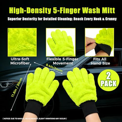 XINDELL 2 Pack Car Wash Glove - Ultra-Soft Plush Fluffy Bear Paw Foam Wash, Scratch-Free Five-Finger Brush, Thickened Car Cleaning Mitt - color: Car Wash Mitt-2pack
