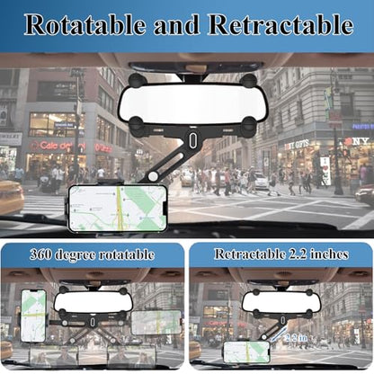 Phone Mount for Car, Rear View Mirror Phone Holder, Rotatable and Retractable Car Phone Holder Mount Rearview Mirror Phone Holder for Car Compatible with iPhone Samsung Cell Phones (Pink) - style: Pink