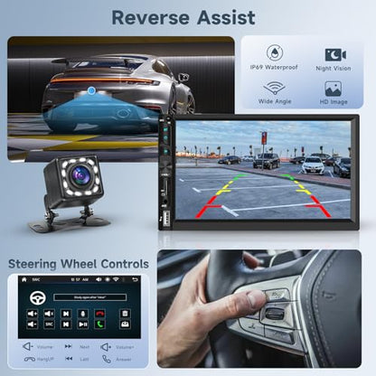 Double Din Car Stereo Radio with Wireless CarPlay Android Auto, 7 Inch HD Touch Screen Car Play Audio Receivers with Bluetooth, HD Backup Camera, FM, Mirror Link, USB/Type C/TF/AUX/SWC - style: 7 Inch with carplay