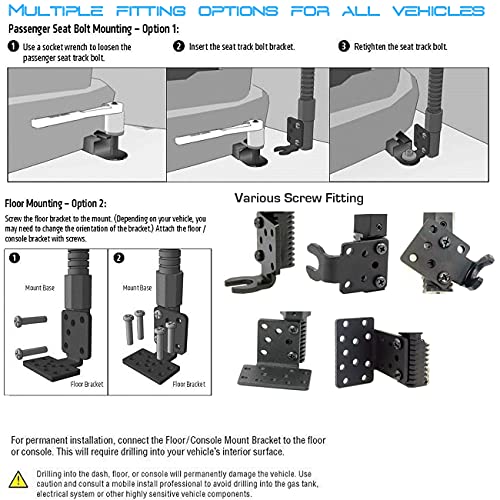LycoGear Enhanced ELD Floor Seat Rail Tablet Mount for Car Truck Fleet Limo - Adjustable Gooseneck iPad Air Pro Mini Holder for All Vehicle |Compatible w/7-14 Tablets (incldues 2nd Drill Plate Kit)