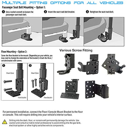 LycoGear Enhanced ELD Floor Seat Rail Tablet Mount for Car Truck Fleet Limo - Adjustable Gooseneck iPad Air Pro Mini Holder for All Vehicle |Compatible w/7-14 Tablets (incldues 2nd Drill Plate Kit)