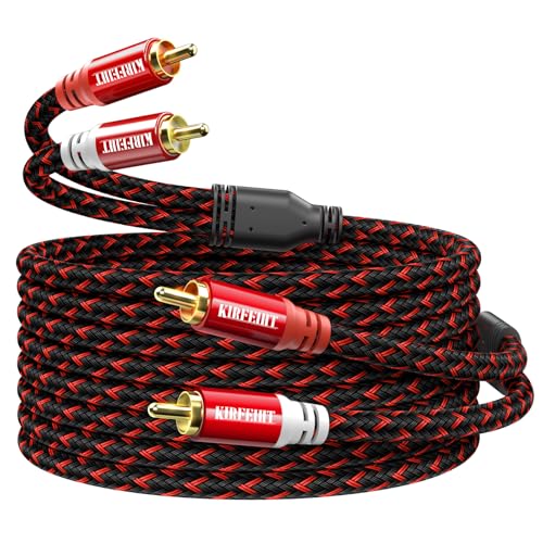 KIRFEIHT RCA Cables - 2RCA to 2RCA Subwoofer Cable OFC Core Gold-Plated Plug Nylon Braided Car Audio Cable for Hi-Fi Systems, Home Theater, HDTV, Amplifiers, Speakers 20FT - Red & Black - size: 20FT, style: 2RCA TO 2RCA