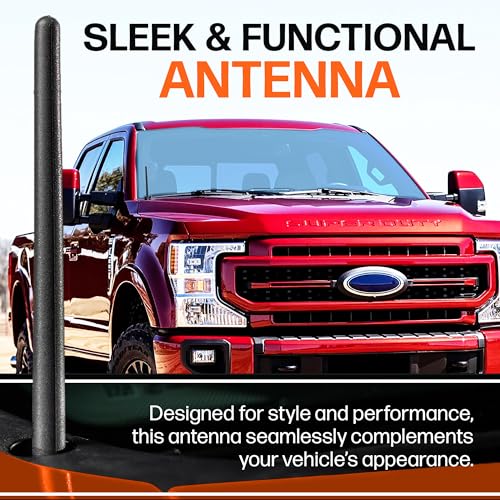 Short Antenna Replacement for Ford F-250 (2017-2027) USA Stainless Steel Threading, Car Wash Proof, Enhanced Reception 6 3/4 Inch Rubber Truck Antenna with Internal Copper Coil