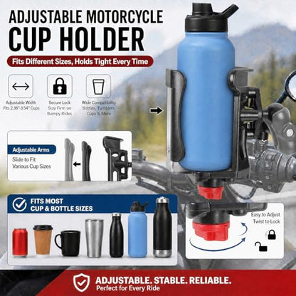 Cup Drink Holder Base with 1" Ball for RAM Mounts, Extra Large Adjustable Size Water Bottle Holder for 2.36-3.54" Diameter Bottles, Fits RAM B Size Double Socket Arms - size: Cup Holder (Base Only)