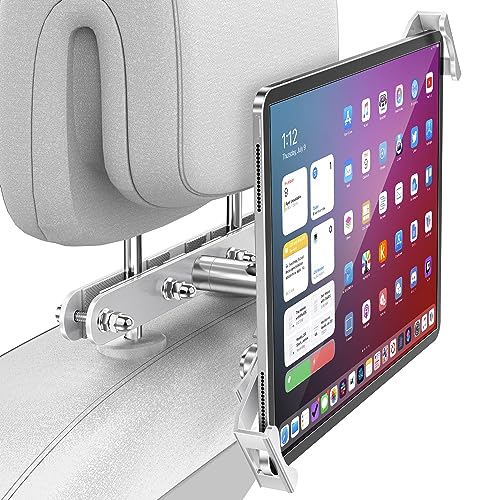 AboveTEK Tablet Holder for Car Headrest- Anti-Theft iPad Car Holder Back Seat, Secure Locking System with 360° Swivel, Universal for 4-11" Tablets, Durable Aluminum Mount for Travel & Business, Silver - color: Silver